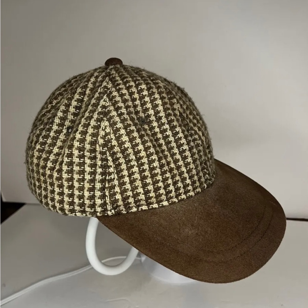 Vintage Youngan Italian Wool Houndstooth Brown Baseball Hat One Size Adjustable